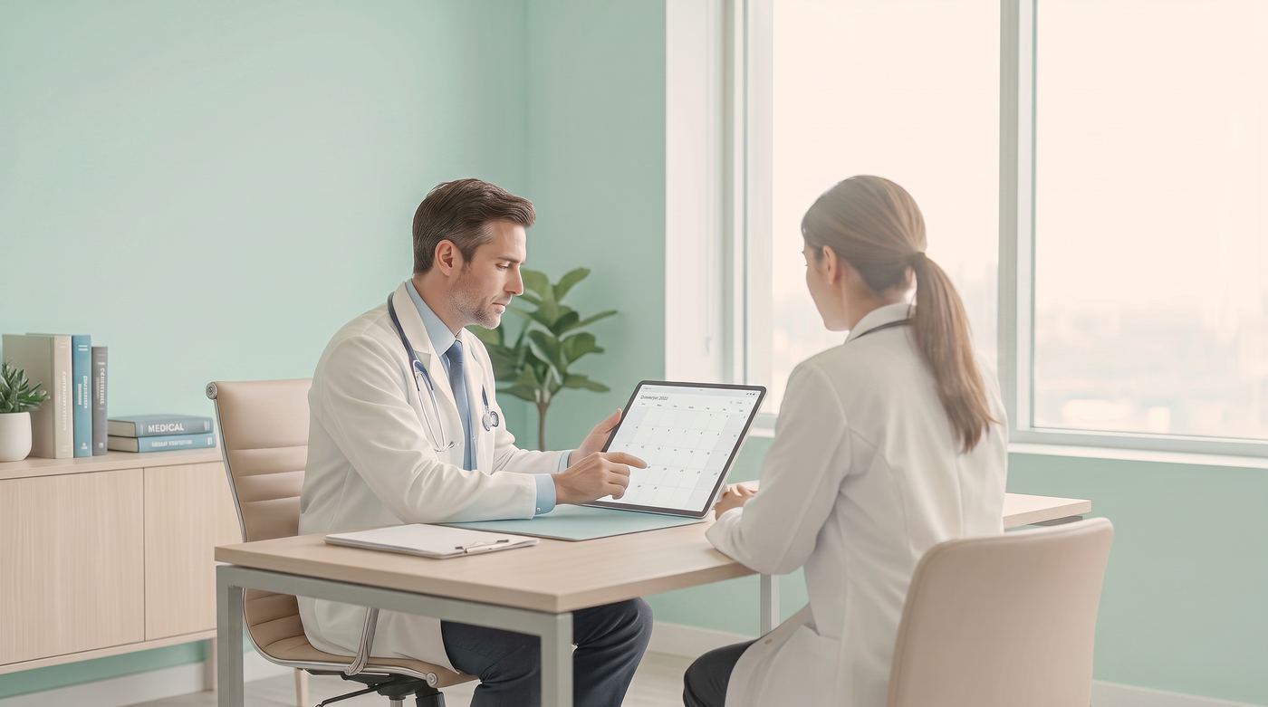 Médico y colega revisando el expediente de un paciente